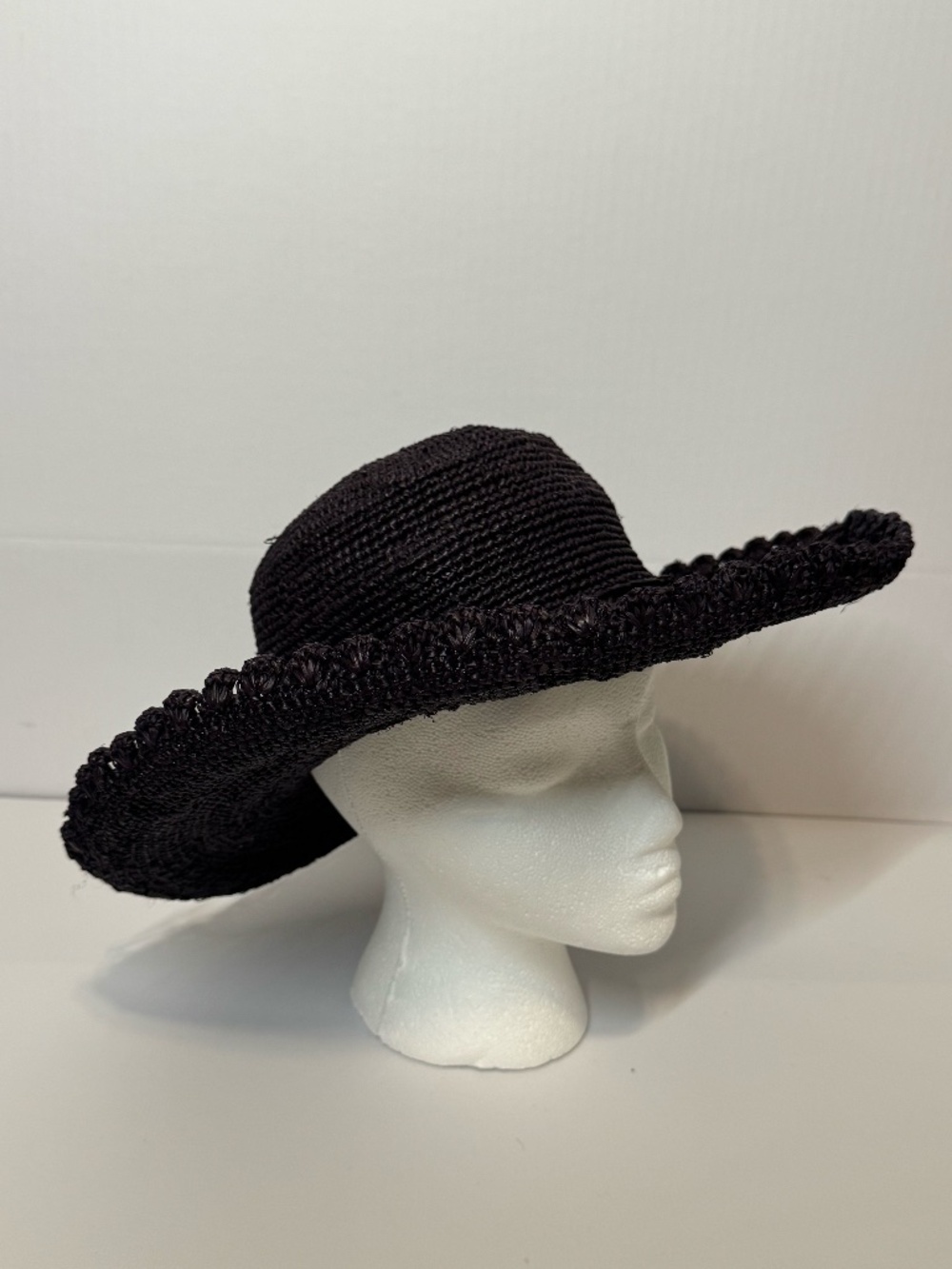 SHEBOBO Handmade Madagascar Raffia Wide Brim Sun Hat Black Boho Beach